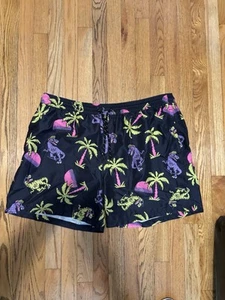 Retro 90er Badehose Herren 2XL schwarz Dinosaurier T-Rex Palme All Over Print �� - Bild 1 von 3