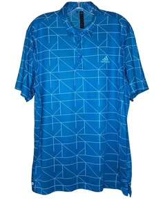 Adidas Mens Polo Shirt Large Blue Mint Green Geometric Print Golf - Picture 1 of 12