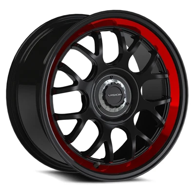 Rueda 18" Vision 478 Alpine Brillo Negro Rojo Tinte Labio Cepillado 18x8,5 5x4,25 35 mm Foto 1 de 4