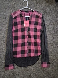 Top de ganchillo Harley-Davidson rosa negro búfalo a cuadros conciencia del cáncer de mama L - Imagen 1 de 8
