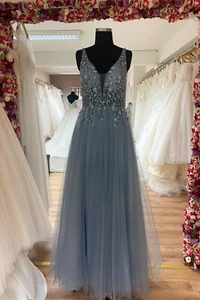 HBH Brautmode I Abendkleid A-Linie Glitzer m. Reißverschluss Petrol - Bild 1 von 4