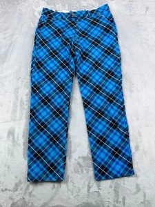 Royal & Awesome Golf Pants Mens Size 32x30 (30x28) Blue Plaid Argyle Stretch - Picture 1 of 13