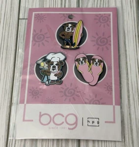 BCG Enamel Pug Pins Lapels Set Of 3 NIP Surf Flip Flop Barbecue Summer - Picture 1 of 5
