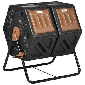 Dual Chamber Compost Tumbler Bin Outdoor Tumbling Composter Ventilation Opening - Picture 1 of 11