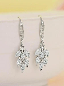 3.00 Ct Marquise Simulated Diamond Dangle Drop Hook Earrings 925 Sterling Silver - Picture 1 of 3