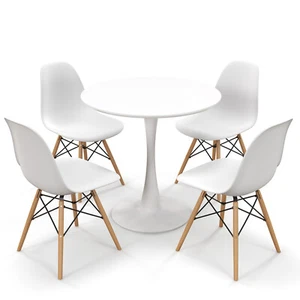 Modern 5 PCS Dining Set Round Dining Table 4 Chairs for Small Space Kitchen - Picture 1 of 7