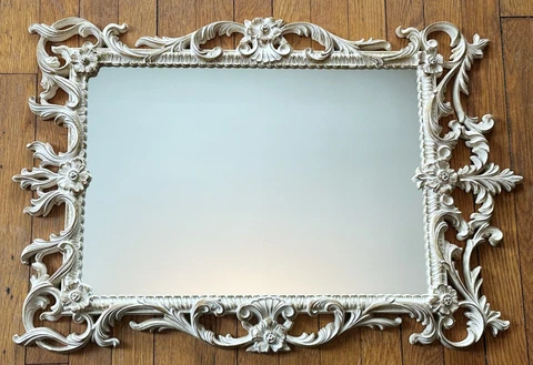 French Provincial Wall Accent Mirror Barbola Floral Scroll Cottage Chic 20x28 Cover