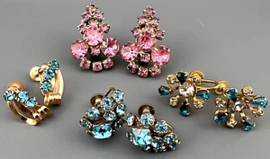 Vintage Rhinestone Earrings Lot of 4 Screw back Clip on 1 signed Bugbee & Niles - Picture 1 of 22
