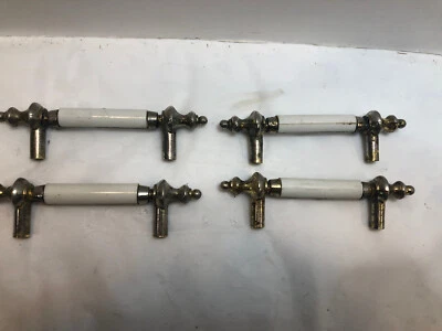 Vintage White and Brass Drawer Cabinet Pull Handle 4-3/4" Wide - Lot of 4 - Image 1 of 4