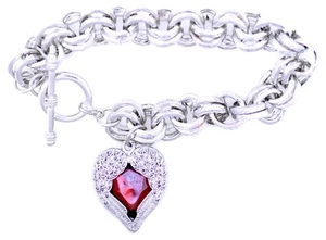 Silver and red angel wing heart charm bracelet - Picture 1 of 5