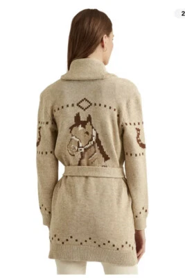 76 Nuevo con Etiquetas Ralph Lauren Cárdigan Ecuestre Intarsia Beige Multi, XXL Foto 1 de 4