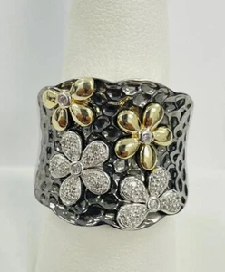 Stunning Jane Seymour Sterling Silver Diamond Floral Ring SIZE 8 - Picture 1 of 10