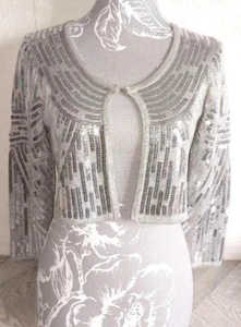Adolfo Dominguez Women's S Small Grey 3/4 Sleeve Multi Sequined Cropped Knit Top - Picture 1 of 18