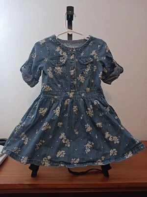 Genuine Kids from OshKosh Denim Girls Dress With White Floral Rose Print 3T - Image 1 of 3