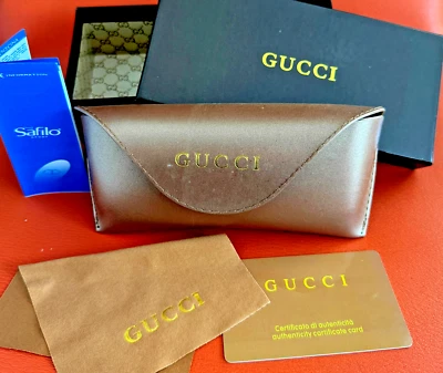 GUCCI Eye Glasses Sunglasses Hard Gold Case With Box Accessories