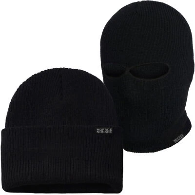 NO FACE NO NAME Sturmhaube / Mütze 2 in 1 schwarz Maske Beanie Balaclava Ultras Ski Hooligans