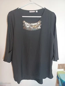 Susan Graver Shirt schwarz Gr. 12 Damen 3/4 Schlitz offene Ärmel - Bild 1 von 9