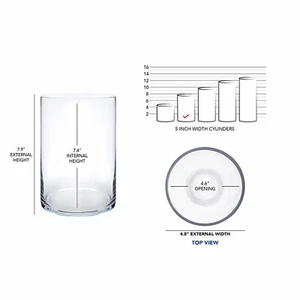 Jarrón de vidrio cilíndrico de 5 pulgadas de diámetro y diferentes alturas para decoración del hogar de bodas - Imagen 1 de 14