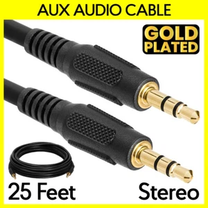 3.5mm Cable 25 Feet Aux Stereo Cable 1/8" Male Plug Auxiliary Car Speaker Cord - Picture 1 of 3