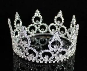 ROUND CROWN CLEAR AUSTRIAN RHINESTONE CRYSTAL TIARA PAGEANT BRIDAL PROM AB89209 - Picture 1 of 5