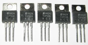 5 X National PNP Darlinton Transistor - TIP116 - 80V - 2A - Gain: 500 (1000 max) - Picture 1 of 9