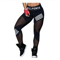 Women leggings Pink Letter Print Hollow 