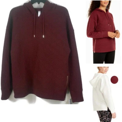 Ideology Womens Side Zip Textured Sweatshirt Top Hoodie Cherry Pie Opt Size New - Image 1 of 4