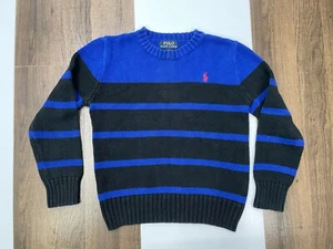 Polo Ralph Lauren Youth Boys S Size 8 Blue Striped Rugby Sweater Knit Ribbed - Picture 1 of 10
