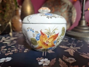 Studio Pottery Vintage Sugar Bowl Made In Italy - Floral Design - Picture 1 of 17