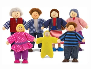 Melissa & Doug 7-Piece Poseable Wooden Doll Family for Dollhouse - Picture 1 of 6
