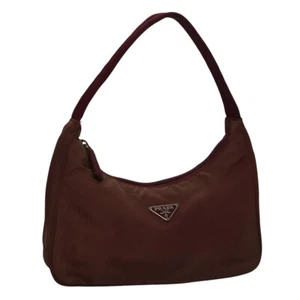 PRADA Hand Bag Nylon Bordeaux Silver Auth mr945 - Picture 1 of 21