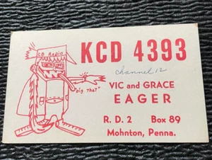Tarjeta de radio arte monstruo Vic Grace Eager Mohnton Pennsylvania KCD4393 Ham CB - Imagen 1 de 2