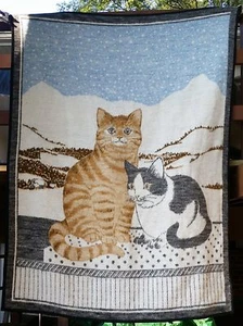 Tapiz afgano para gatos lanzamiento reversible con 2 gatos en invierno día y noche - Imagen 1 de 5