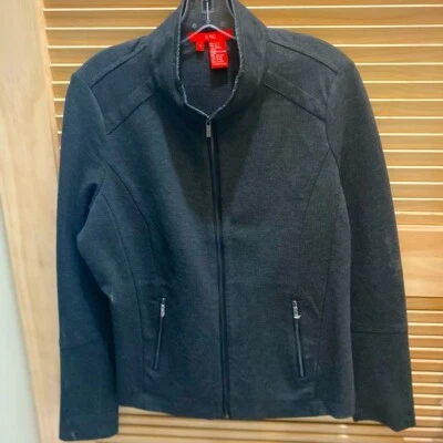 Etcetera Full Zip Jacket Size 12 Dark Gray Zipper Cuffs Front Pockets Luxury NWT - Image 1 of 4