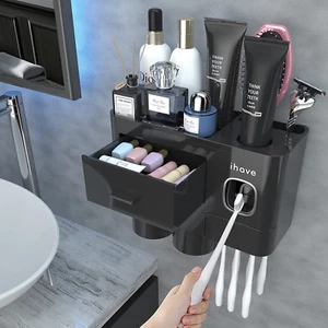 Toothbrush Holders for Bathrooms, 2 Cups Toothbrush Holder Wall Mounted with Too - Picture 1 of 12