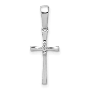 14k White Gold .02ct Diamond Cross Charm Pendant - Picture 1 of 7