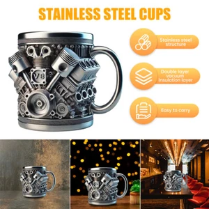 Personalized Stainless Steel Mug, V8 Engines Design Stainless Steel Cup Silver - Picture 1 of 16
