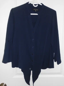 women's top shirt button up Navy Blue 3/4 sleeve Cotton Supply and Demand Size L - Picture 1 of 2