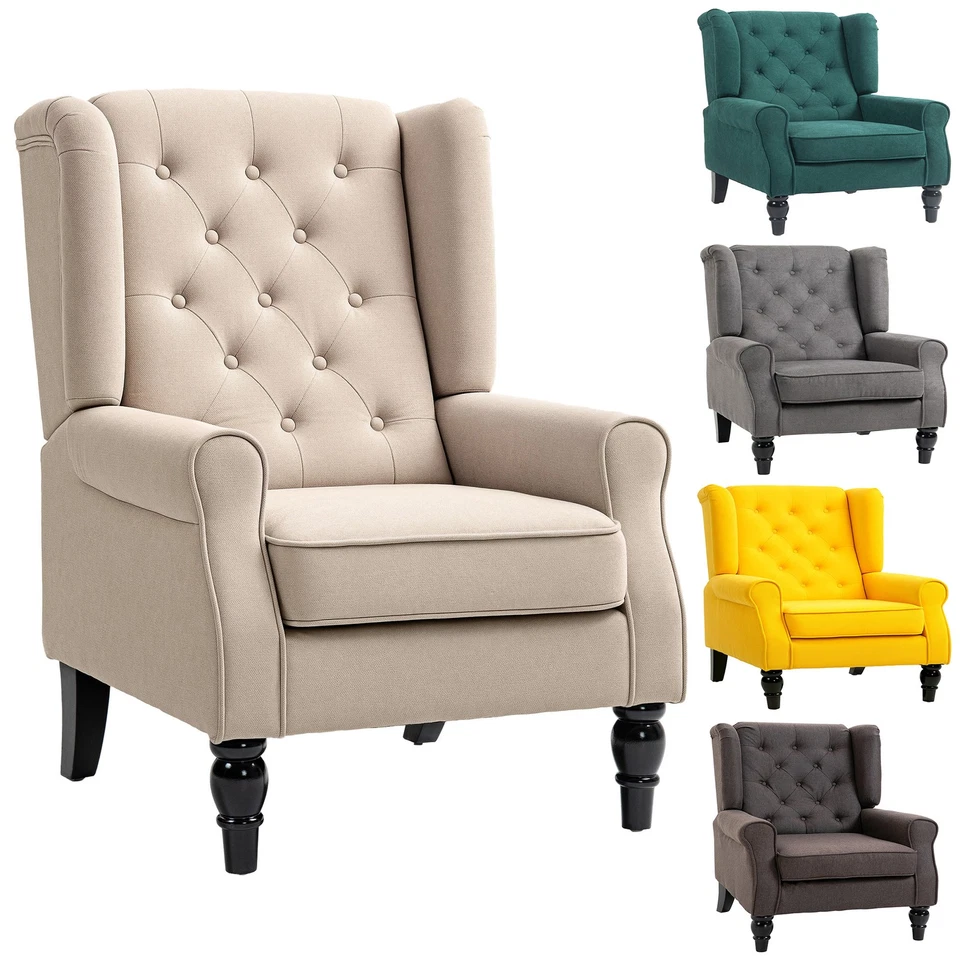 HOMCOM Silla Acento Moderna, Sillón Alto con Respaldo de Ala con Patas de Madera Retro Foto 1 de 1