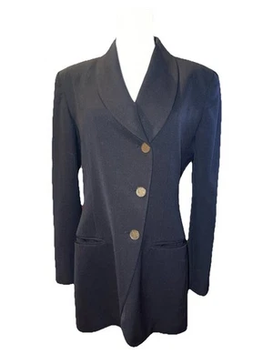 Jones Нью-Йорк винтажный черный 100% шерсти blazer куртка три медные пуговицы Sz10 - Изображение 1 из 4