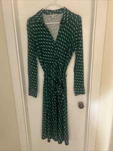 Damen Boden blau grün A-Linie Kleid Bindeband Taille Langarm Größe 8  - Bild 1 von 4