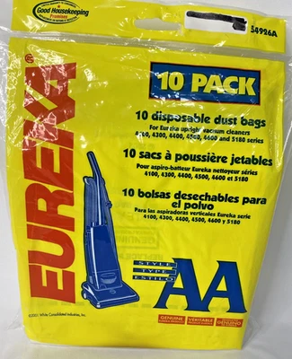 10Genuine Eureka Upright Style AA Vacuum  Bags  4100,4300, 4400, 4500, 4600,5180 - Image 1 of 4