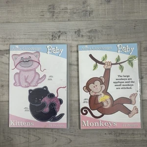 Anita Goodesign Baby Collection Monkey & Kittens Embroidery Design CD Lot Of 2 - Picture 1 of 5