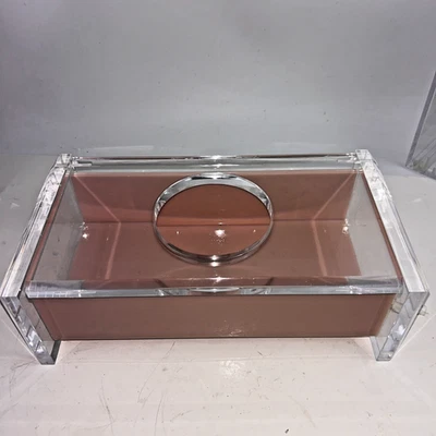 Vintage Mid Century Thick Lucite Acrylic Tissue Box Holder Cover Pink 11" x 5.5" - Image 1 of 4