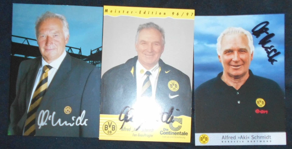3 signierte Autogrammkarten Borussia Dortmund Alfred "Aki" Schmidt - Bild 1 von 1