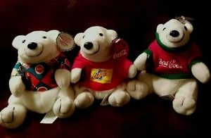 1998 LOT 3 Coca-Cola Bean Bag Plush Bears All With Tags And Coke Bottles @LOOK@ - Picture 1 of 11