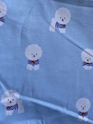 Michael Miller - Bichon Frise On Blue 50 x 110cm width