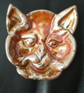 Vintage Enamelled Cast Iron Cats Face Pin Dish Rare  Metal Cats Face Dish