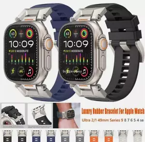 Rugged Metal+Rubber Strap Apple Watch Band iWatch Series 10 9 6 5 7 8 SE Ultra 2 - Picture 1 of 25