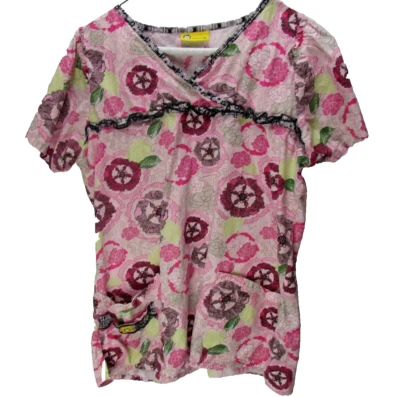 WonderWink FourStretch Floral VNeck Scrub Top Medium Light Pink - Image 1 of 4